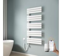 EMKE Toallero eléctrico con wifi, 1320 x 600 mm, plano, radiador de baño, toallero eléctrico, calentador de toallas con termostato y barra de calefacción, 800 W, color blanco