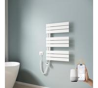 EMKE Toallero eléctrico con WiFi, 762 x 500 mm, Plano, radiador de baño, toallero eléctrico, Calentador de Toallas con termostato y Barra de calefacción, 400 W, Color Blanco