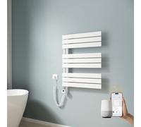 EMKE Toallero eléctrico con WiFi, 762 x 600 mm, Plano, radiador de baño, toallero eléctrico, Calentador de Toallas con termostato y Barra de calefacción, 400 W, Color Blanco
