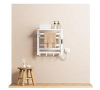 EMKE Toallero Eléctrico de Baño 500 x 500 mm, Blanco, 140W | Toallero con Estante y Ganchos, Temperatura Ajustable 30-70°C, Función Temporizador, Memoria de Corte de Energía