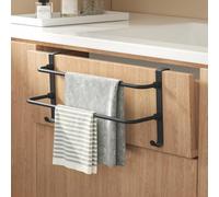 EMKE Toallero sin taladrar, toallero de Acero Inoxidable con Ganchos, 2 Barras, Barra de Toalla de baño para radiadores, toallero de Cocina móvil, 41 x 18 x 12,4 cm, Negro