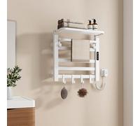 EMKE Toalleros eléctrico de baño 500 x 500 mm, Toallero eléctrico con Temperatura Constante, Secador de Toallas con Estante 140W, Blanco，Control de Temperatura Inteligente