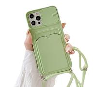 Emlivi Cadena de teléfono móvil con soporte para tarjetas para iPhone 13 Pro, protección de cámara con correa deslizante, funda de silicona TPU para el cuello, funda protectora con banda para iPhone