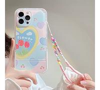 Emlivi Carcasa para iPhone 11 con perlas pulsera de flores a la moda con soporte de ondas, funda de silicona suave TPU para niña iPhone 11, flor de amor