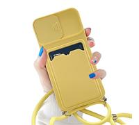 Emlivi - Carcasa para iPhone 12 Mini con collar, carcasa de silicona TPU con titular de tarjetas, protección de la cámara, funda ajustable, collar compatible con iPhone 12 Mini, color amarillo