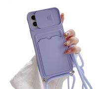 Emlivi - Carcasa para iPhone 12 Mini con Collar, Carcasa de Silicona TPU con Titular de Tarjetas, protección de la cámara, Funda Ajustable, Collar Compatible con iPhone 12 Mini, Color Morado