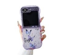 Emlivi Funda para Samsung Galaxy Z Flip 3, ultrafina purpurina mariposa funda de teléfono móvil transparente Curly Wave Frame Case Soft TPU Cover Resistente a los golpes Carcasa para Mujeres Niñas