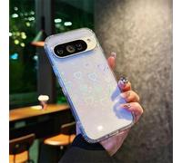 Emlivi Glitzer Hülle Kompatibel mit Google Pixel 9A, Transparent Flash Aesthetic Herz Muster Handyhülle Farbverlauf Liebes Klar Case Cover Glatt Weich TPU Stoßfest Schutzhülle für Pixel 9A, Liebe