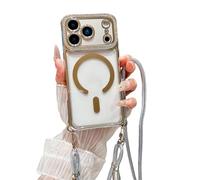 Emlivi Handyband für iPhone 15 Hülle mit Band Glitzer Transparent TPU Handyhülle magnetische Case zum Umhängen Kordel Sparkly Diamant Kameraschutz Schutzhülle für iPhone 15, Silber