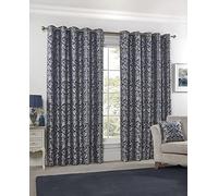 Emma Barclay Cortinas Totalmente Forradas para Dormitorio, Sala de Estar, Jacquard con Ojales, Dos Paneles, Damasco, colección Eden (168 x 183 cm) (Azul Marino)