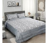 Emma Barclay Eden - Juego de Colcha Acolchada de Jacquard Adornado en Plata, para Cama de Matrimonio/King