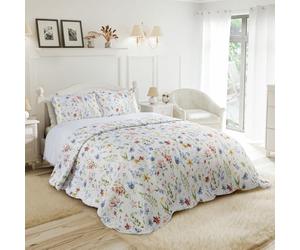 Emma Barclay Floral Quilted Bedspread Set Colcha Spring Meadow para Cama de Matrimonio, Multicolor, 100% poliéster, Doublé