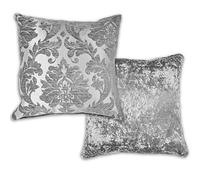 Emma Barclay Funda de cojín Damasco Plata, Poliéster, Plateado, 43 x 43 cm (Pack of 1)