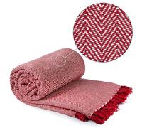 Emma Barclay Herringbone - Manta de algodón Reciclado para Silla, sofá, Cama, Color Rojo, 90 x 100 cm (228 x 254 cm)