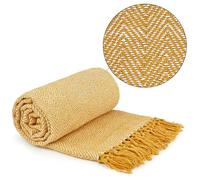 Emma Barclay Herringbone Tasselled Recycled Cotton Throw Manta, Algodón, Ocre, 50x60 (127x152cm)