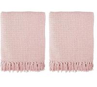 Emma Barclay Manta Honeycomb de algodón Reciclado Lisa con Textura gofrada para sillón y sofá en Rosa Rubor, 50 x 60 (127 x 152 cm) (Paquete de 2)