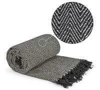 Emma Barclay Herringbone Tasselled Recycled Cotton Throw Manta, Algodón, Negro, 90x100 (228x254cm)