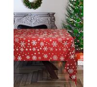 Emma Barclay Mantel de Navidad, Rectangular, Lavable a máquina, Mantel de Comedor de Navidad en Rojo con diseño de Copo de Nieve Plateado, 50 x 70 cm (127 x 178 cm)