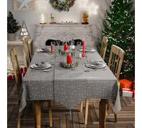 Emma Barclay Merry Xmas - Juego de Mesa de Navidad de 10 Piezas en Plata (Mantel de 60 x 84 Pulgadas, Camino de Mesa de 13 x 90 Pulgadas y 8 servilletas)