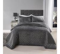 Emma Barclay Regent - Juego de Colcha de Terciopelo Acolchado Suave al Tacto en Plata - Cama Doble