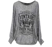 Emma & Giovanni - Top Oversize con Mango del Bate Vintage - Mujer (Gris Vintage, XL-XXL)