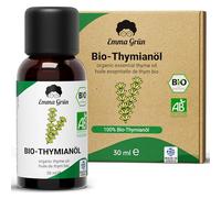 Emma Grün® Aceite de tomillo orgánico certificado 30 ml - natural apto para | De Thymus vulgaris, sabor picante y aromático, fabricado en Grecia por destilación al vapor - Cristal ámbar