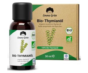 Emma Grün® Aceite de tomillo orgánico certificado 30 ml - natural apto para | De Thymus vulgaris, sabor picante y aromático, fabricado en Grecia por destilación al vapor - Cristal ámbar