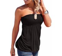 Emma Top de tubo sexy para mujer, casual, plisado, fruncido, elástico, suave, elástico, sin tirantes, blusa de pecho, camisa, chaleco, Negro, XL