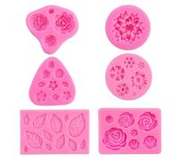EMMALOUISESMITH 6 Piezas Moldes Silicona 3D Flores y Hojas,Velas Moldes Silicona Decorar,Velas Moldes Flores Grado alimenticio,Flexibles y fáciles desmoldar Moldes,Para pasteles, chocolate