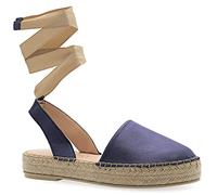 Emmanuela Alpargatas de Piel, Zapatos de Verano con Cordones de cuña Media para Mujer, Alpargatas Totalmente Hechas a Mano y Cosidas a Mano en Grecia, Azul/Patchwork, 37 EU