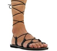 Emmanuela Sandalias altas de cuero en estilo griego antiguo, Sandalias de gladiador hechas a mano, Zapatos de verano, Sandalias con cordones Cocodrilo negro, 39 EU