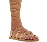 Emmanuela Sandalias altas de cuero en estilo griego antiguo, Sandalias de gladiador hechas a mano, Zapatos de verano, Sandalias con cordones Beige, 38 EU