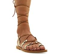 Emmanuela Sandalias altas de cuero en estilo griego antiguo, Sandalias de gladiador hechas a mano, Zapatos de verano, Sandalias con cordones Dorado, 40 EU