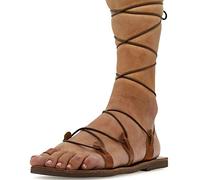 Emmanuela Sandalias altas de cuero en estilo griego antiguo, Sandalias de gladiador hechas a mano, Zapatos de verano, Sandalias con cordones Marrón claro, 37 EU