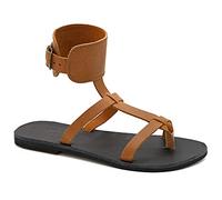 Emmanuela Sandalias artesanales de piel con tiras al tobillo, sandalias con cortes de pasaje y hebilla ajustable, sandalias con puntera abierta, Marrón oscuro, 38 EU