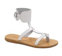 Emmanuela Sandalias artesanales de piel con tiras al tobillo, sandalias con cortes de pasaje y hebilla ajustable, sandalias con puntera abierta, Blanco, 37 EU