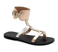 Emmanuela Sandalias artesanales de piel con tiras al tobillo, sandalias con cortes de pasaje y hebilla ajustable, sandalias con puntera abierta, Multicolor, 40 EU