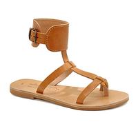 Emmanuela Sandalias artesanales de piel con tiras al tobillo, sandalias con cortes de pasaje y hebilla ajustable, sandalias con puntera abierta, Beige, 38 EU