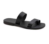 Emmanuela Sandalias de cuero griegas hechas a mano, sandalias de calidad deslizantes, zapatos de verano para hombres, sandalias de dedo del pie, sandalias deslizantes para hombres, Negro, 46 EU