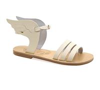 Emmanuela - Sandalias de cuero griego antiguo con correa de hebilla ajustable, zapatos de verano hechos a mano de calidad para mujer, sandalias boho chic, tiras con alas de oro rosa, Blanco, 40 EU