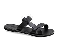 Emmanuela - Sandalias de cuero griego antiguo para hombre, sandalias abiertas hechas a mano para hombre, zapatos de verano sin cordones, sandalias de tiras deslizantes, Negro, 46 EU