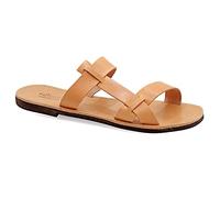 Emmanuela - Sandalias de cuero griego antiguo para hombre, sandalias abiertas hechas a mano para hombre, zapatos de verano sin cordones, sandalias de tiras deslizantes, beige, 40 EU