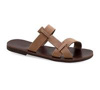 Emmanuela - Sandalias de cuero griego antiguo para hombre, sandalias abiertas hechas a mano para hombre, zapatos de verano sin cordones, sandalias de tiras deslizantes, Marrón, 42 EU