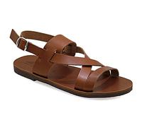 Emmanuela - Sandalias de cuero griego antiguo para hombre, sandalias para hombre hechas a mano con dedos abiertos, zapatos de verano con hebilla ajustable de calidad, Marrón, 46 EU