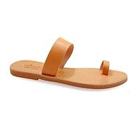 Emmanuela Sandalias de cuero griego con anillo para el dedo, zapatos deslizantes de verano, sandalias deslizantes, sandalias planas boho chic, plateadas, Beige, 38 EU