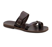 Emmanuela - Sandalias de cuero griego con puntera dividida para hombre, sandalias de calidad hechas a mano para hombre con correa de hebilla ajtable, zapatos de verano para hombre, Marrón, 47 EU