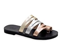 Emmanuela Sandalias de estilo griego antiguo, hechas a mano de piel con anillo de tiras, sandalias planas de calidad, zapatos de verano estilo boho chic, Multicolor 1, 40 EU