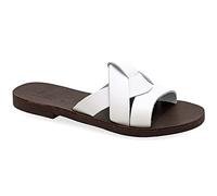 Emmanuela Sandalias de estilo griego antiguo, hechas a mano de piel con puntera abierta, sandalias planas de tiras, zapatos de verano de calidad para mujer, estilo boho chic, Blanco, 40 EU