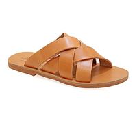 Emmanuela Sandalias de estilo griego antiguo, hechas a mano, de piel, con puntera abierta, sandalias planas de tiras, zapatos de verano de calidad para mujer, estilo boho chic, Beige, 41 EU