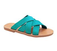 Emmanuela Sandalias de estilo griego antiguo, hechas a mano, de piel, con puntera abierta, sandalias planas de tiras, zapatos de verano de calidad para mujer, estilo boho chic, Turquesa, 38 EU